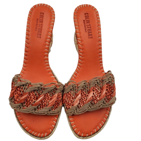 NEW Colin Stuart Orange Rattan Whipstitch Detail Wedge - Picture 3 of 10